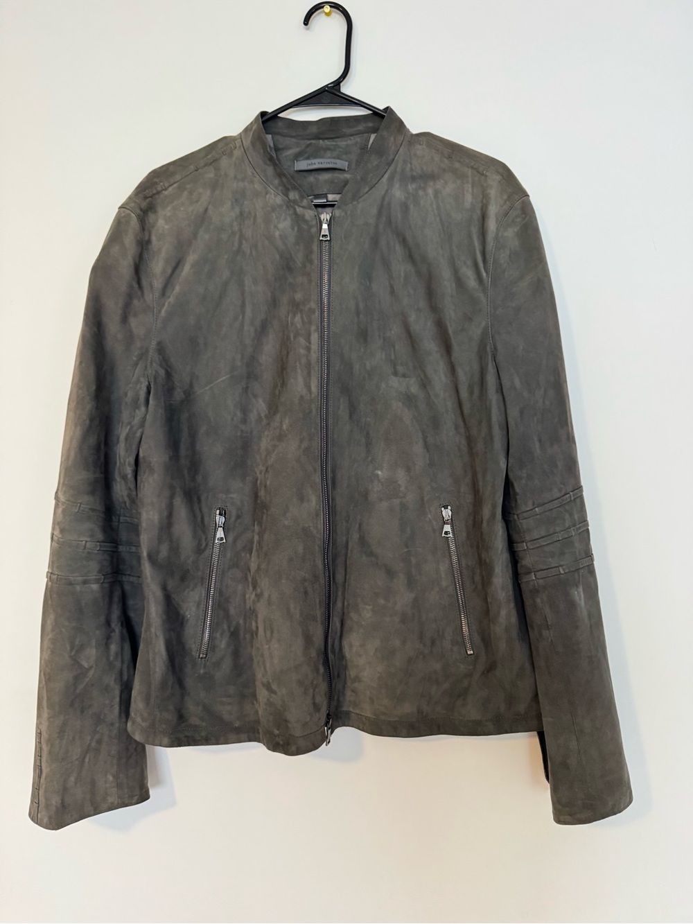 John Varvatos Gray Suede Bomber Jacket